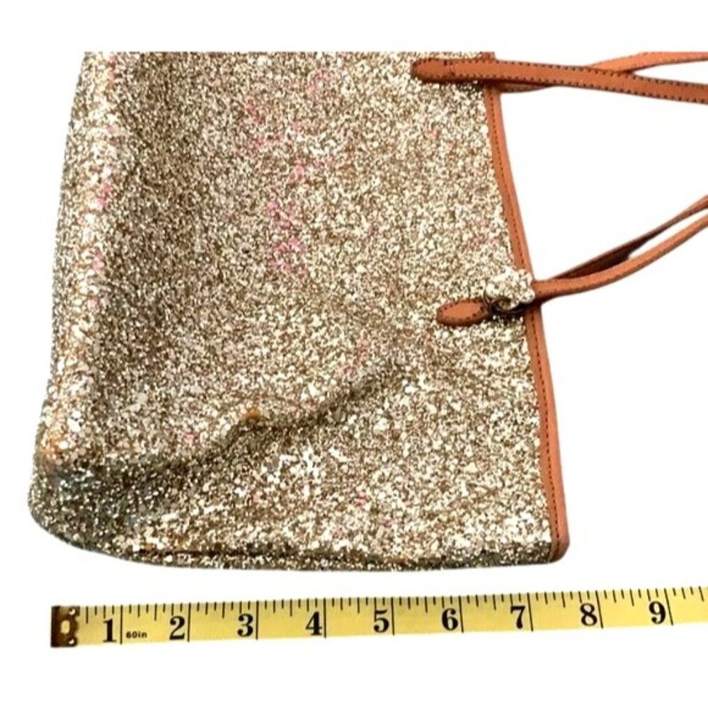 Gold Glitter Tote Bag With Faux Leather Straps 15" Width Spacious Interior Styli - Picture 3 of 8
